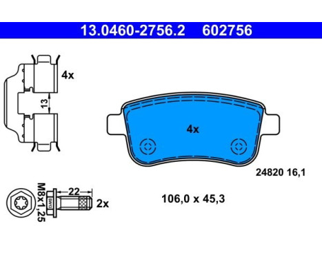 Bromsbeläggssats, skivbroms 13.0460-2756.2 ATE, bild 2