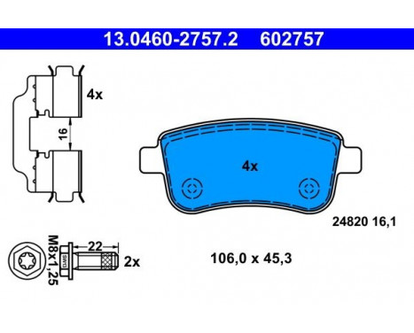 Bromsbeläggssats, skivbroms 13.0460-2757.2 ATE, bild 2