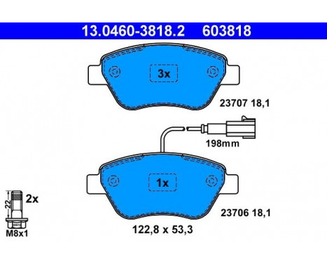 Bromsbeläggssats, skivbroms 13.0460-3818.2 ATE