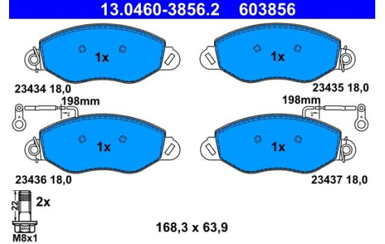 Bromsbeläggssats, skivbroms 13.0460-3856.2 ATE