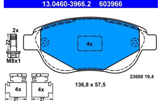 Bromsbeläggssats, skivbroms 13.0460-3966.2 ATE, bild 2