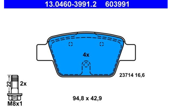 Bromsbeläggssats, skivbroms 13.0460-3991.2 ATE, bild 2