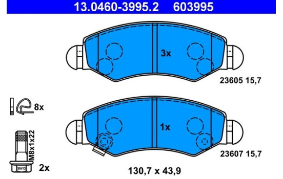 Bromsbeläggssats, skivbroms 13.0460-3995.2 ATE, bild 2