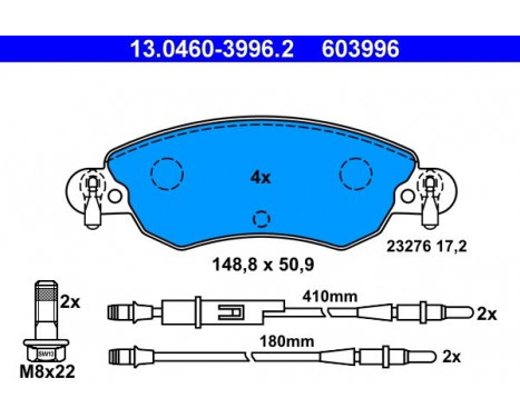 Bromsbeläggssats, skivbroms 13.0460-3996.2 ATE, bild 2