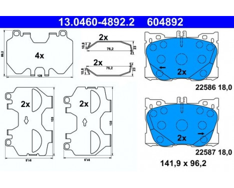 Bromsbeläggssats, skivbroms 13.0460-4892.2 ATE