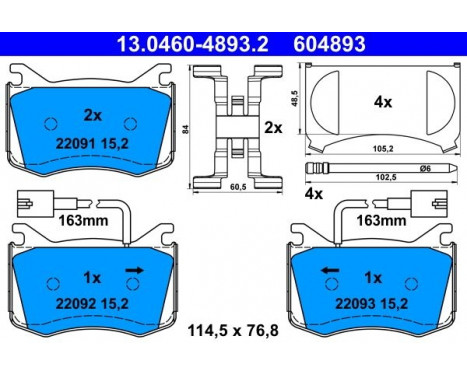 Bromsbeläggssats, skivbroms 13.0460-4893.2 ATE