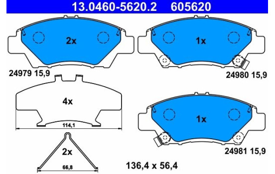 Bromsbeläggssats, skivbroms 13.0460-5620.2 ATE, bild 2