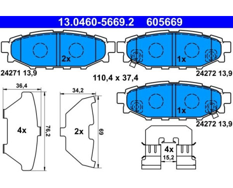 Bromsbeläggssats, skivbroms 13.0460-5669.2 ATE, bild 2