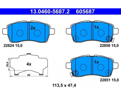 Bromsbeläggssats, skivbroms 13.0460-5687.2 ATE