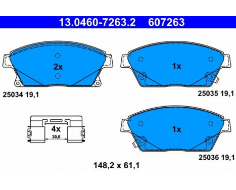 Bromsbeläggssats, skivbroms 13.0460-7263.2 ATE, bild 2