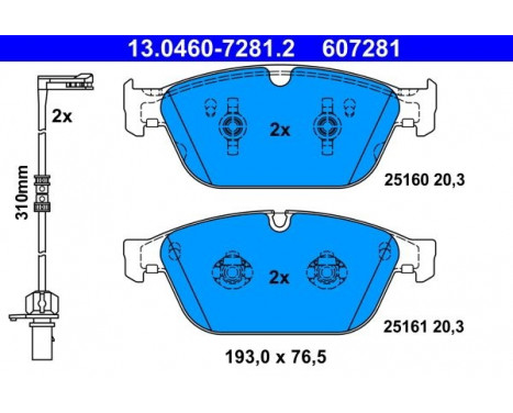 Bromsbeläggssats, skivbroms 13.0460-7281.2 ATE, bild 2