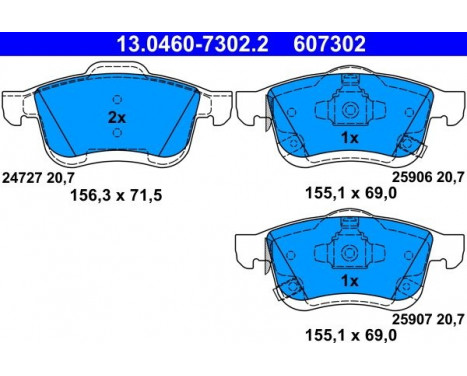 Bromsbeläggssats, skivbroms 13.0460-7302.2 ATE