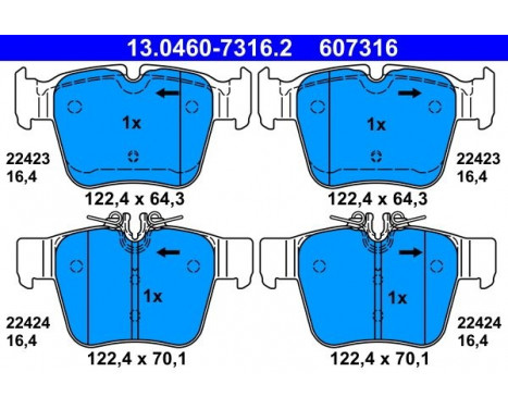 Bromsbeläggssats, skivbroms 13.0460-7316.2 ATE