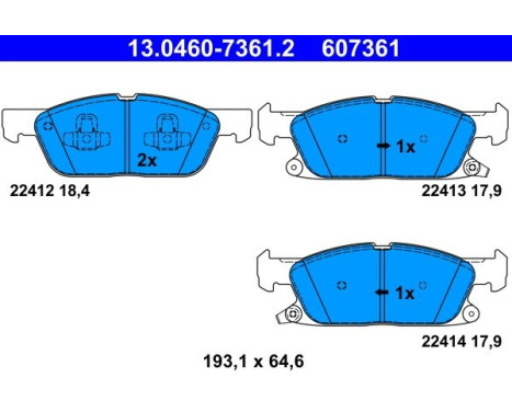 Bromsbeläggssats, skivbroms 13.0460-7361.2 ATE