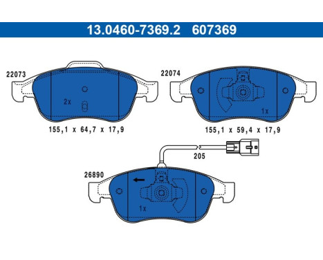 Bromsbeläggssats, skivbroms 13.0460-7369.2 ATE