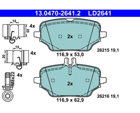 Bromsbeläggssats, skivbroms 13.0470-2641.2 ATE