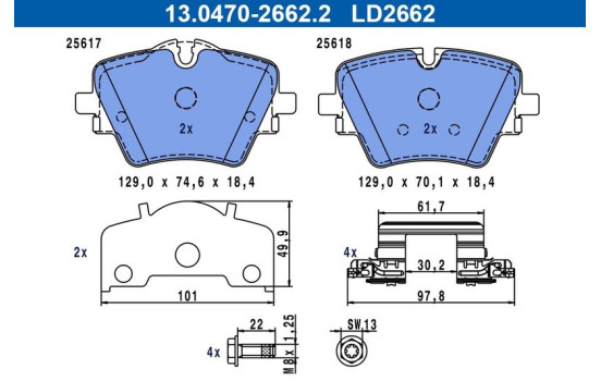 Bromsbeläggssats, skivbroms 13.0470-2662.2 ATE