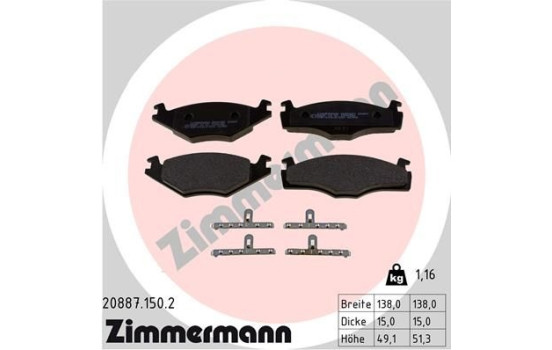 Bromsbeläggssats, skivbroms 20887.150.2 Zimmermann, bild 2