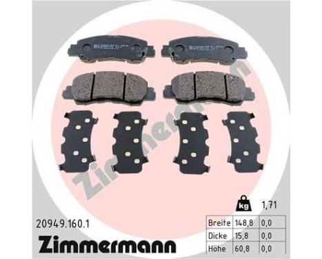 Bromsbeläggssats, skivbroms 20949.160.1 Zimmermann