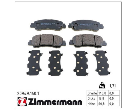 Bromsbeläggssats, skivbroms 20949.160.1 Zimmermann