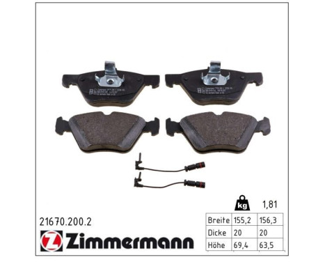 Bromsbeläggssats, skivbroms 21670.200.2 Zimmermann, bild 2