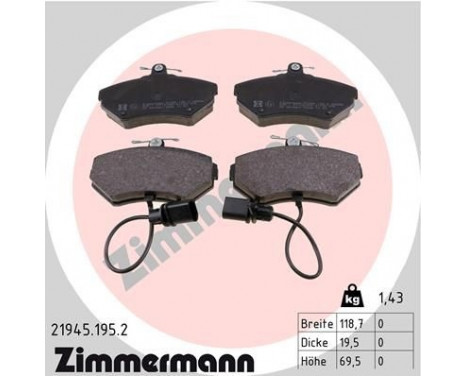 Bromsbeläggssats, skivbroms 21945.195.2 Zimmermann