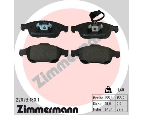 Bromsbeläggssats, skivbroms 22073.180.1 Zimmermann