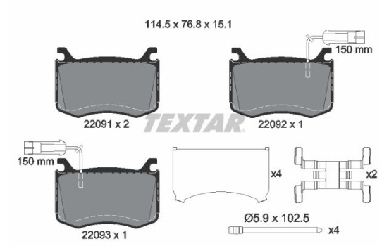 Bromsbeläggssats, skivbroms 2209101 Textar