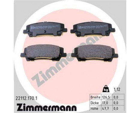Bromsbeläggssats, skivbroms 22112.170.1 Zimmermann