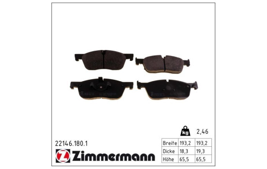 Bromsbeläggssats, skivbroms 22146.180.1 Zimmermann, bild 2