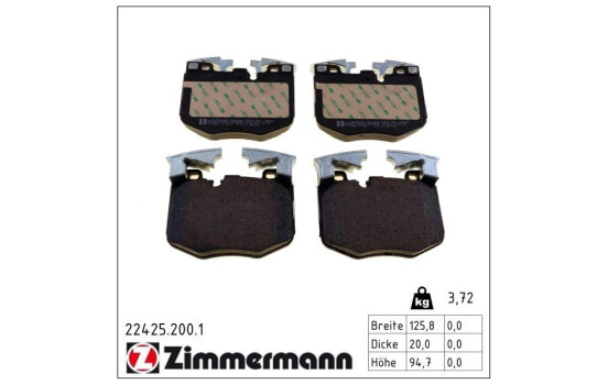 Bromsbeläggssats, skivbroms 22425.200.1 Zimmermann