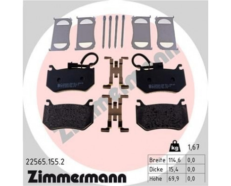 Bromsbeläggssats, skivbroms 22565.155.2 Zimmermann