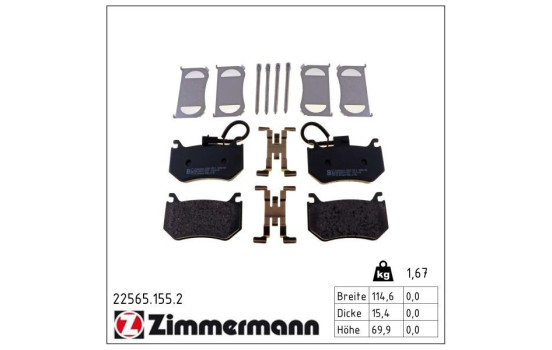 Bromsbeläggssats, skivbroms 22565.155.2 Zimmermann