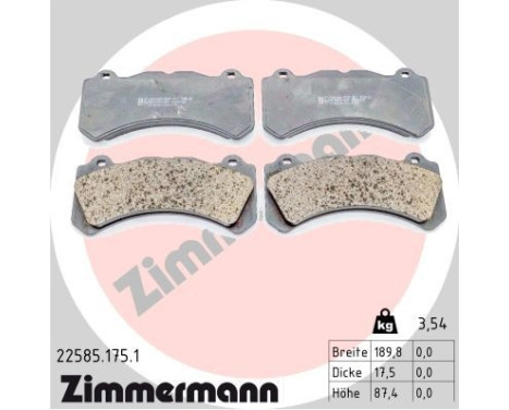 Bromsbeläggssats, skivbroms 22585.175.1 Zimmermann