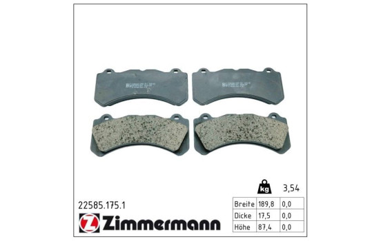 Bromsbeläggssats, skivbroms 22585.175.1 Zimmermann