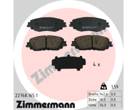 Bromsbeläggssats, skivbroms 22768.165.1 Zimmermann