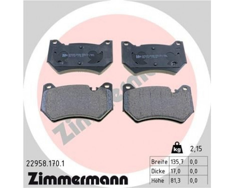 Bromsbeläggssats, skivbroms 22958.170.1 Zimmermann