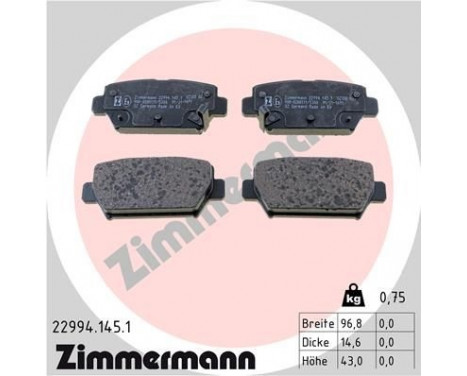 Bromsbeläggssats, skivbroms 22994.145.1 Zimmermann