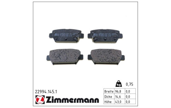 Bromsbeläggssats, skivbroms 22994.145.1 Zimmermann