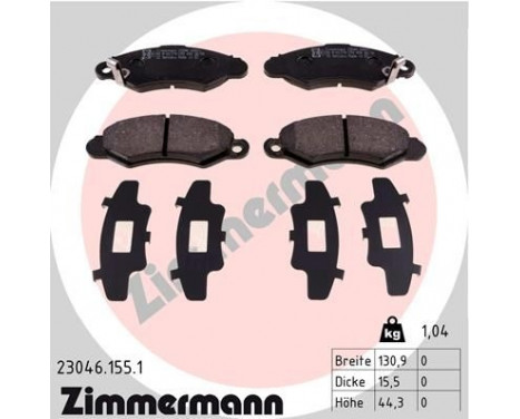 Bromsbeläggssats, skivbroms 23046.155.1 Zimmermann