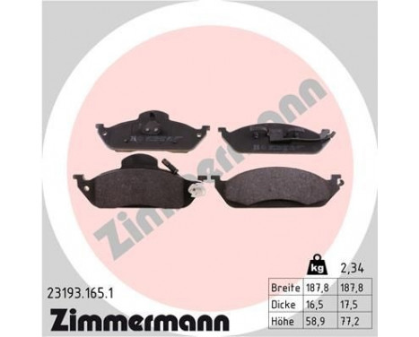 Bromsbeläggssats, skivbroms 23193.165.1 Zimmermann