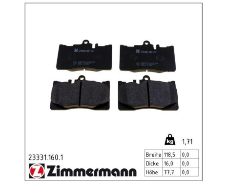 Bromsbeläggssats, skivbroms 23331.160.1 Zimmermann