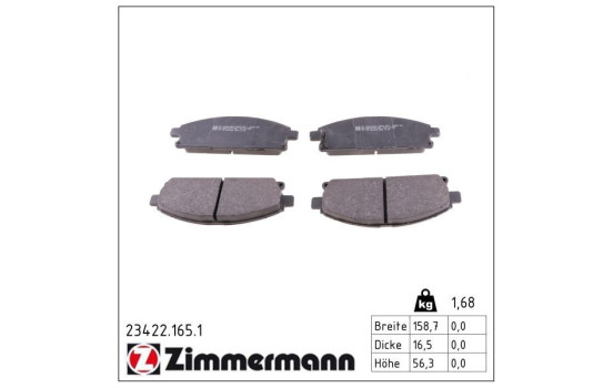 Bromsbeläggssats, skivbroms 23422.165.1 Zimmermann, bild 2