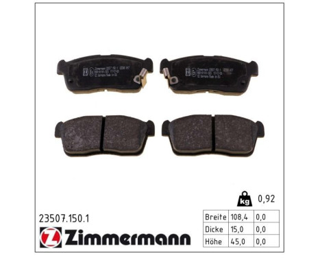 Bromsbeläggssats, skivbroms 23507.150.1 Zimmermann, bild 2