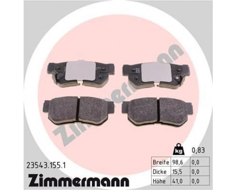 Bromsbeläggssats, skivbroms 23543.155.1 Zimmermann