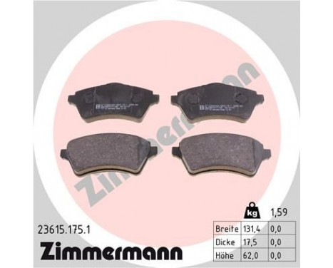 Bromsbeläggssats, skivbroms 23615.175.1 Zimmermann