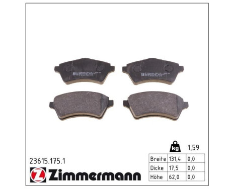 Bromsbeläggssats, skivbroms 23615.175.1 Zimmermann, bild 2