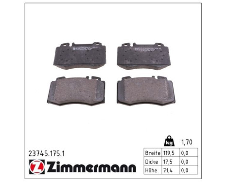 Bromsbeläggssats, skivbroms 23745.175.1 Zimmermann, bild 2