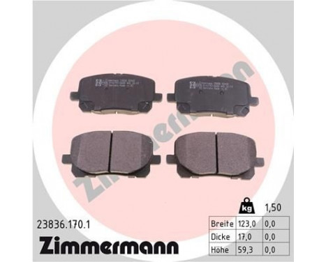 Bromsbeläggssats, skivbroms 23836.170.1 Zimmermann