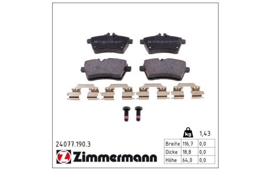 Bromsbeläggssats, skivbroms 24077.190.3 Zimmermann, bild 2